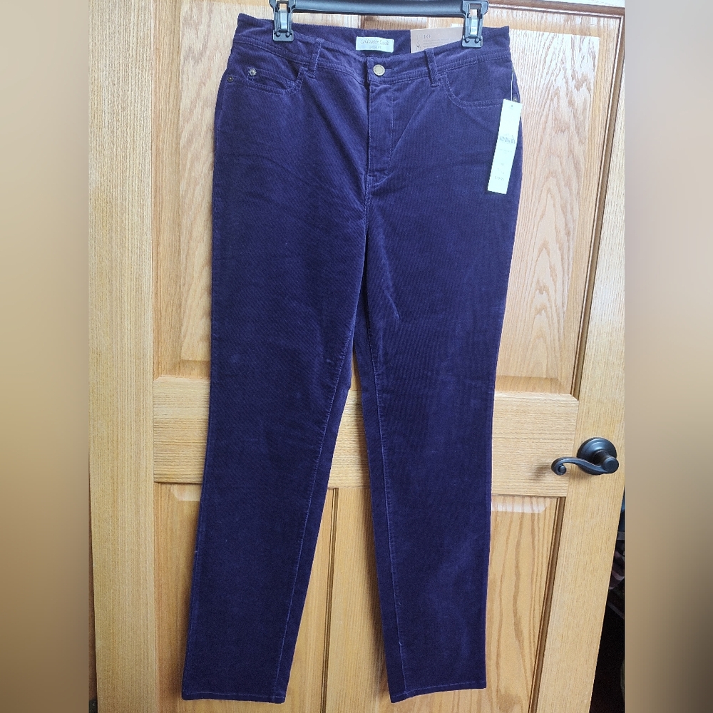 Coldwater Creek Dark Purple Slim Leg Corduroy Pants, Classic Fit, Premium Denim